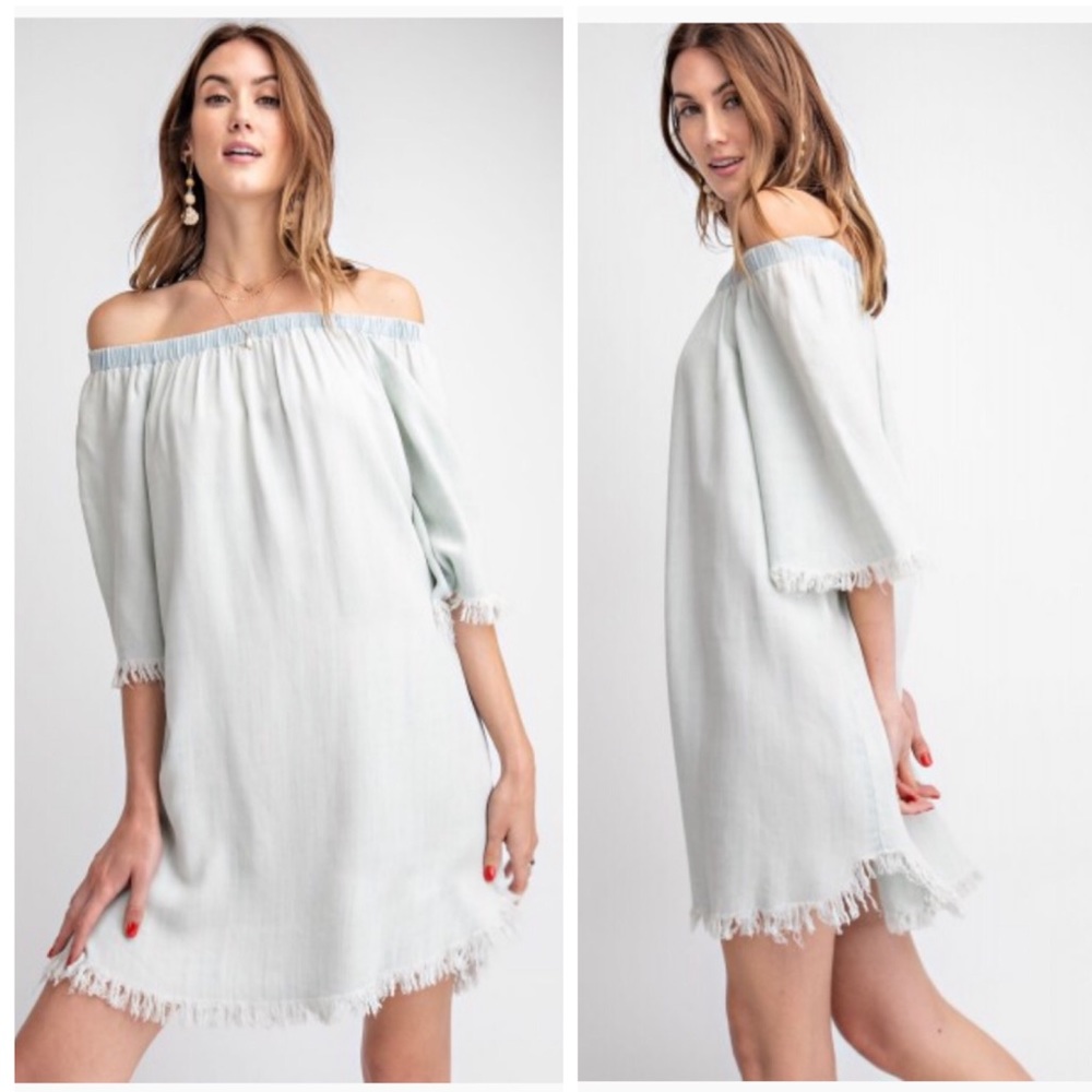 ✴️FINAL SALE DISTRESSED OFF SHOULDER DENIM DRESS